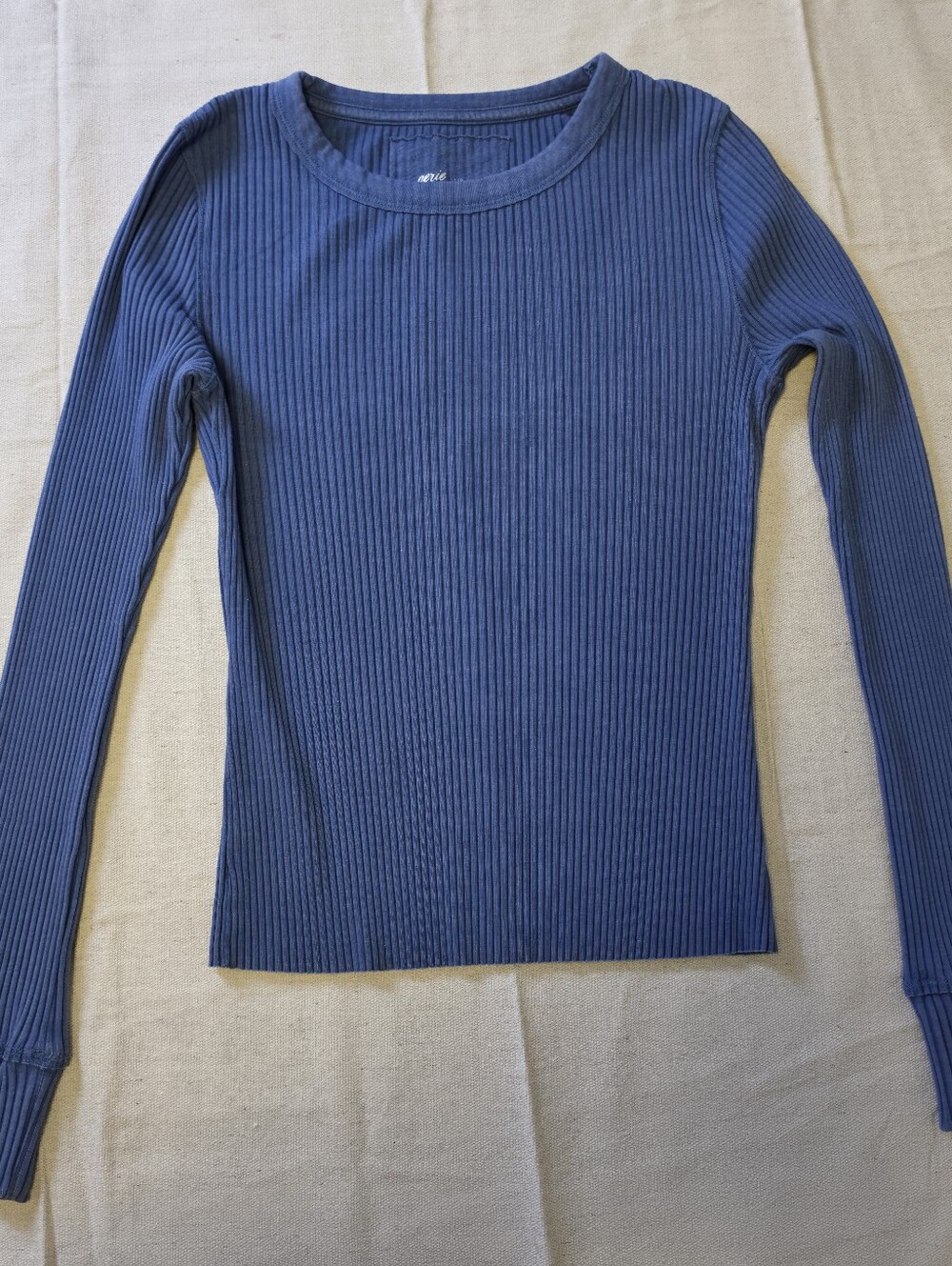 Aerie Fireside Long Sleeve Crewneck T-Shirt Rib Knit Blue Women's S